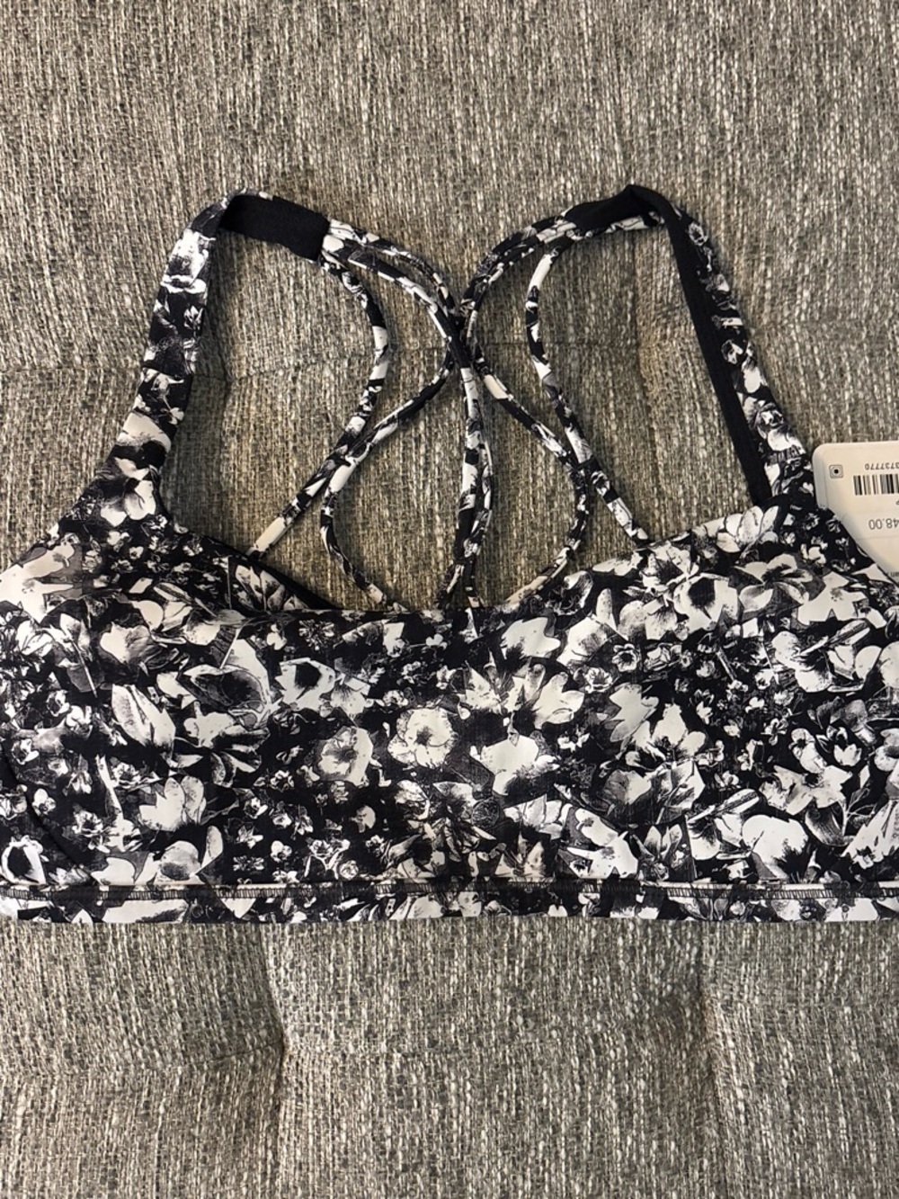 lululemon athletica Black & White Floral Strappy Free to be Zen sports bra